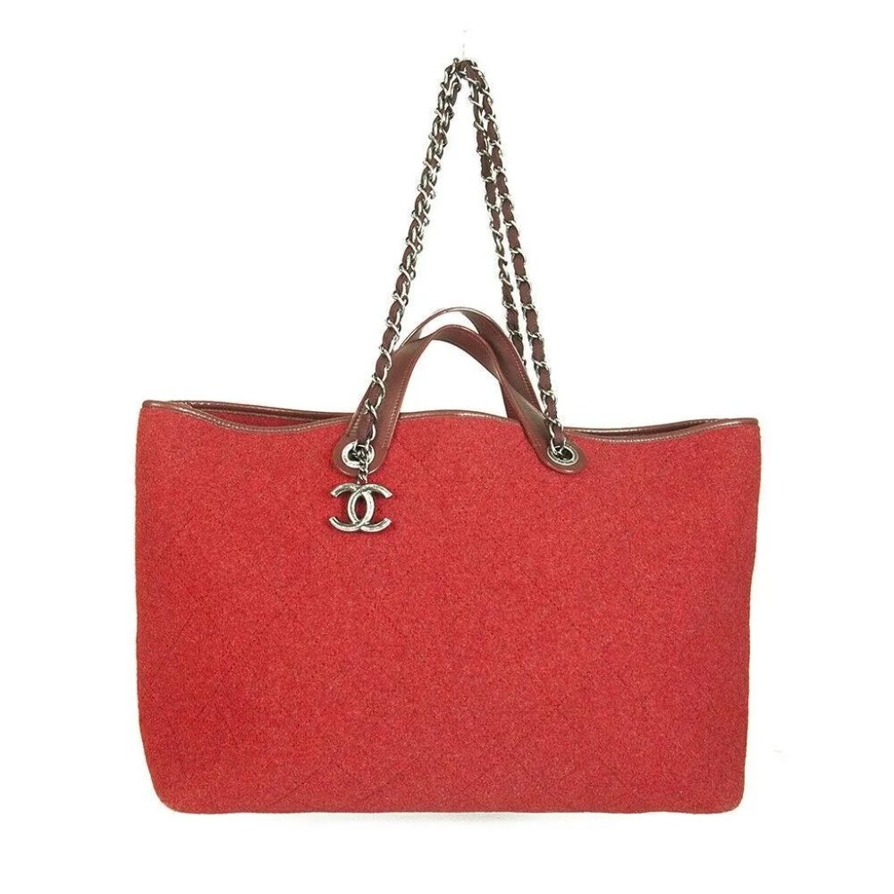 Chanel Red Large Pop Tote Quilted Felt Handbag Shopper